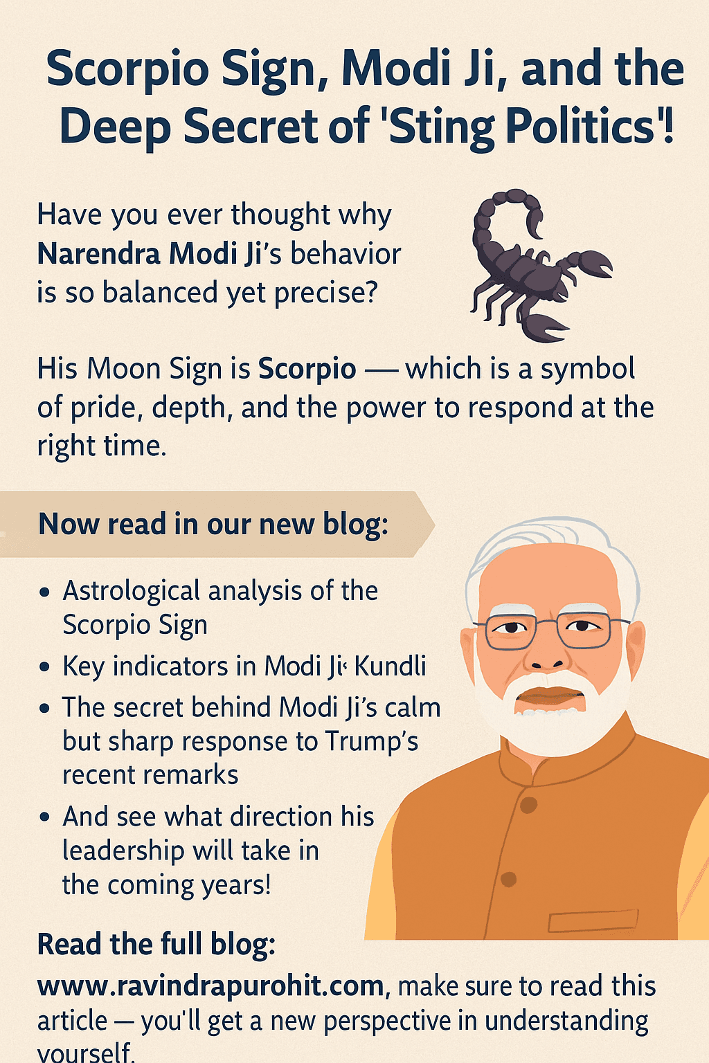 नरेंद्र मोदी की वृश्चिक राशि का ज्योतिषीय रहस्य: शक्ति, सम्मान और डंक का संकेत
